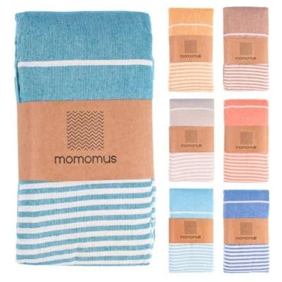 Abbildung von MOMOMUS Fouta XXL, Sandfrei, mit Fransen Großes Strandtuch aus Baumwolle, Sandabweisend Ideal für Picknicks am Strand Meergrün, 210x240 cm