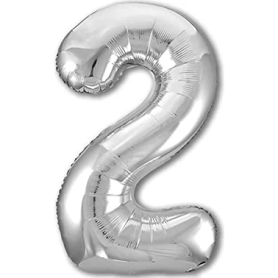 Abbildung von Luftballon 2. Geburtstag Zahl 2 Silber XXL Riesen Folienballon 100cm Geburtstagsdeko Ballon Deko zum Geburtstag. Fliegt mit Helium.