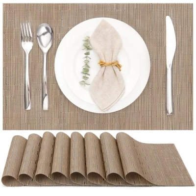 Abbildung von Myir JUN Tischsets Abwaschbar 8er Set, Gewebte Platzdeckchen rutschfest Abgrifffeste Hitzebeständig, Vinyl Platzsets für küche Speisetisch Hotel, Platz Matten 30x45cm (Braun)