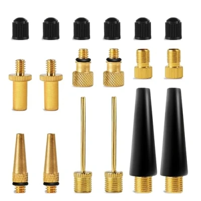 Abbildung von Fahrradventil Adapter Kit (Packung mit 10 Ventilen + 6 Kappen 2 Ball Pumpen Nadel) Dunlop Ventil, Schrader Ventil Fahrrad Sport Inflation Needle von Mobi Lock