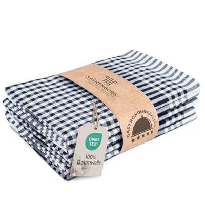 Abbildung von LAYNENBURG 5er Set Premium Geschirrtücher kariert 100% Baumwolle 45x65 cm &amp; Aufhänger Oeko TEX Standard 100 Küchentücher fusselfrei modern Vintage Küchenhandtücher (Anthrazit)