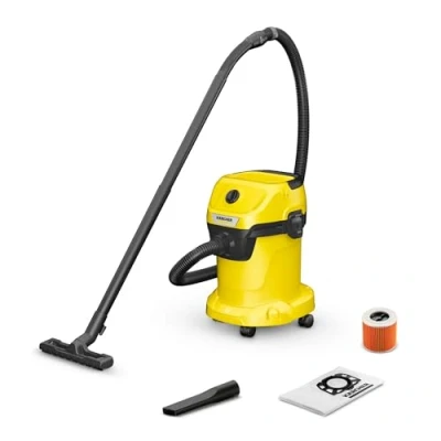Abbildung von Kärcher Nass /Trockensauger WD 3 V 17/4/20, inkl. Patronenfilter, Vliesfilterbeutel, 1.000 W, Kunststoffbehälter: 17 l, Saugschlauch: 2 m und Schlauchaufbewahrung, Blasfunktion, Boden Fugendüse