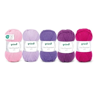 Abbildung von Gründl Wolle Lisa Premium uni 5 x 50 g Mix Strickgarn Häkelgarn 100% Polyacryl Superweich und Pflegeleicht Rosa Flieder Lila Fuchsia