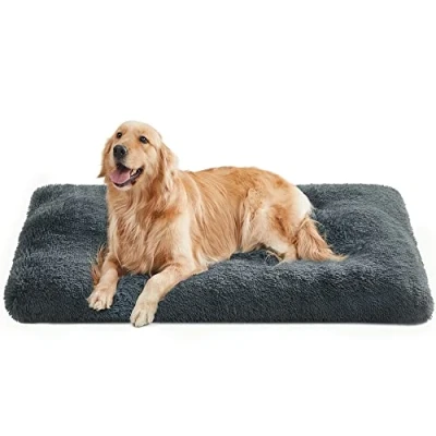 Abbildung von Feandrea Hundebett, Hundekissen, Flauschige Hundematte, Langer Plüsch, 122 x 74 cm, weiche Polsterung, waschbar, multifunktional, dunkelgrau PGW204G02