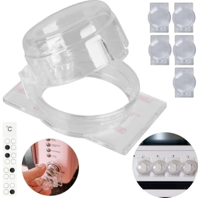 Abbildung von Herdknopf Kindersicherung, 6 Pack, in Transparent, für Drehknöpfe mit max. Ø 41 x 33 mm, min. 51 mm Knopf Abstand, Bedienfeld Babysicherung Knöpfe, Knopfabdeckung Kinder Herd, Herdsicherung Baby Set