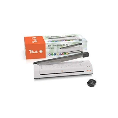 Abbildung von Peach 4 in 1 Laminiergerät A3 inkl. Eckenrunder, cutter, Laminerfolien ABS startklar 3 5 Minuten 2x125 mic. 250 mm/min Heiß &amp; Kaltlaminiergerät PBP420