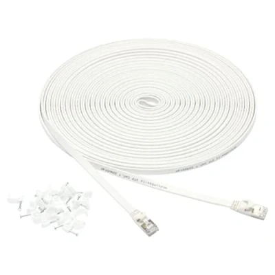 Abbildung von Amazon Basics flaches RJ45 Cat 7 Gigabit Ethernet Patch Internetkabel, 15.2 m, Weiß, Drucker