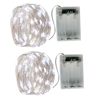 Abbildung von BXROIU 2 x 20er Micro LED Lichterkette AA Batterie betrieb und Programm Auf Silberdraht für Party, Garten, Weihnachten, Halloween, Hochzeit, Beleuchtung Deko(2 metre/6.6 Ft, Kaltesweiß)