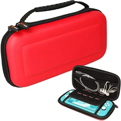 Abbildung von TECHGEAR Switch Lite Tasche hülle Harte Schutzhülle Reise und Aufbewahrungs Kompatibel für Nintendo Lite, 8 Steckplätze Spiel Karten + Zubehör [ROT]
