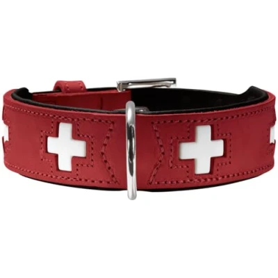 Abbildung von HUNTER SWISS Hundehalsband, Leder, hochwertig, schweizer Kreuz, 75 (XL), rot/schwarz
