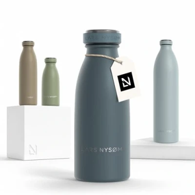 Abbildung von LARS NYSØM Edelstahl Trinkflasche 350ml, 500ml, 750ml, 1L, 1 5 liter Thermosflasche Kohlensäure geeignet Auslaufsichere Wasserflasche für Sport, Outdoor, Schule (Stone Blue, 350ml)