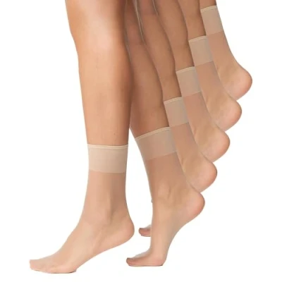 Abbildung von Nur Die 5er Pack Söckchen Seidenfein 15 DEN transparente Nylon Feinsöckchen seidig glänzend breiter Komfortbund Damen