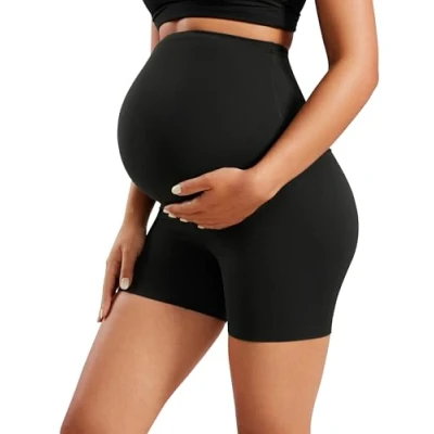 Abbildung von CRZ Yoga Damen Butterluxe Kurze Umstandsleggings Schwangerschaft Shorts Umstandsshorts Umstandshose Leggings 10cm Schwarz 36