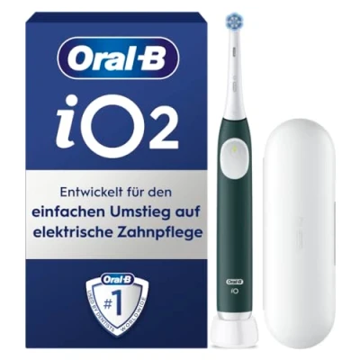 Abbildung von Oral B iO Series 2 Elektrische Zahnbürste/Electric Toothbrush, 1 Aufsteckbürste, 3 Putzmodi für Zahnpflege, Magnet Technologie, Reise Etui, Designed by Braun, Forest Green