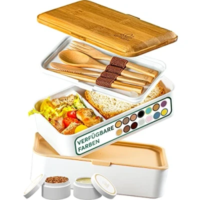 Abbildung von Umami All in 1 1,2L Bento Lunchbox Erwachsene mit Besteck, 2 Saucenbehältern als Brotdosen Salat, Snack Box, Auslaufsicher Brotdose Erwachsene, Inkl. Zubehör Fächern für Meal Prep