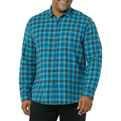 Abbildung von Amazon Essentials Herren Langarmhemd aus Flanell (in Übergröße erhältlich), Blau Burgunderrot Grün Karomuster, S