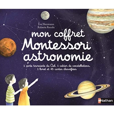 Abbildung von Mon coffret Montessori astronomie: Avec 1 carte tournante du Ciel, carnet de constellations