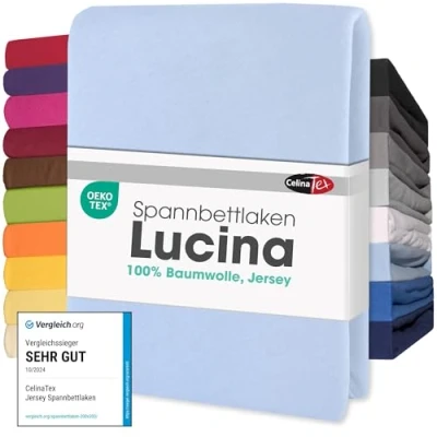 Abbildung von CelinaTex Jersey Spannbettlaken Lucina 140x200 160x200cm Aqua blau 100% Baumwolle gekämmt bis 26cm Matratzenhöhe Spannbettbezug, Leintuch, Bettlaken, elastisch, Strech, Oeko Tex