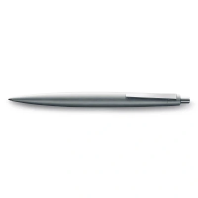 Abbildung von Lamy 2000 silver Kugelschreiber edler Kuli im samtmatt polierten Gehäuse aus Edelstahl perfekt ausbalanciert inkl. Großraummine M 16 in Stichbreite schwarz