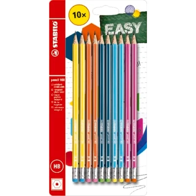 Abbildung von Bleistift mit Radierer STABILO pencil 160 in 2x gelb, orange, blau, petrol, pink 10er Pack Härtegrad HB