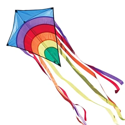 Abbildung von CIM Kinder Drachen Rainbow Eddy BLUE Einleiner Flugdrachen für ab 3 Jahren 65x72cm inkl. 80m Drachenschnur und 8x105cm Streifenschwänze