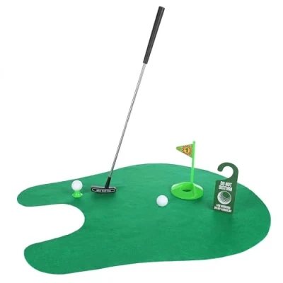 Abbildung von FunX Toilettengolf Geschenk Set Lustiges Mini Golf Männergeschenk fürs Badezimmer mit Puttingmatte 7 TLG. Golfgeschenkartikel
