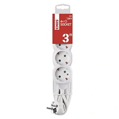 Abbildung von EMOS 4 fach Steckdosenleiste 3m Schuko Steckdosen 45 gedreht 250 V, 16 A, 3680 W hochwertige PVC Isolierung H05VV F3G 1,5 mm2 erhöhter Berührungsschutz IP20 für Innen weiß