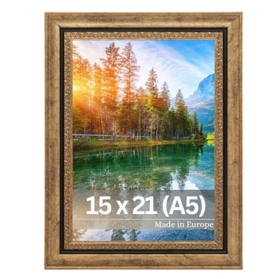 Abbildung von VictoR Bilderrahmen Boho Gold in 15x21 cm Leiste: 30x16mm Vintage Deko Rustikal a5 15x20 Landhaus