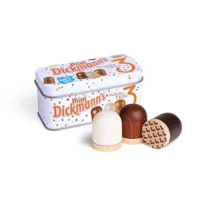 Abbildung von Erzi 13083 Dickmanns aus Holz in der Dose, Kaufladenartikel für Kinder, Rollenspiele