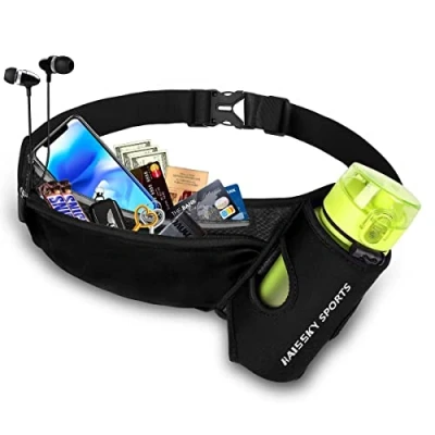 Abbildung von HAISSKY Trinkgürtel Verstellbar Gürteltasche Reißverschlusstaschen Hydration Band mit Wasser Flaschen 175 ml, Hüfttasche zum Joggen, Wandern, Radfahren für 6.8 Zoll Smartphones