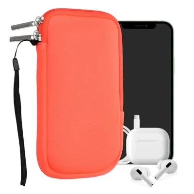 Abbildung von kwmobile Handytasche für Smartphones L 6,5&quot; Neopren Handy Hülle Neon Koralle Tasche 16,5 x 8,9 cm Innenmaße