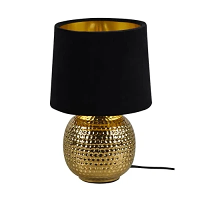 Abbildung von Reality Leuchten Tischleuchte Sophia R50821002, Fuß Keramik goldfarbig, Samtschirm schwarz/goldfarbig, exkl. 1x E14