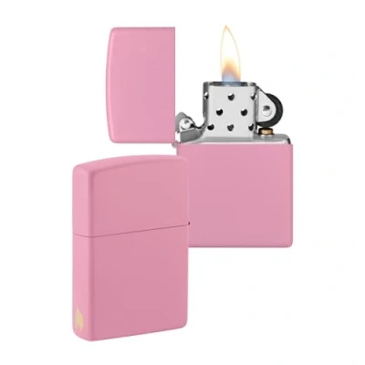 Abbildung von Zippo Sturmfeuerzeug Pink Matte mit seitlicher Flammengravur Nachfüllbar Wiederverwendbar Windfestes Design Geschenkbox Made in USA Amazon Exclusive