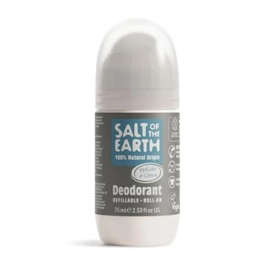 Abbildung von Natural Deodorant Roll On by Salt of the Earth, Pure Armour vetiver and citrus Refillable, Vegan, Long Lasting Protection, Leaping Bunny Approved, Made in UK 75ml