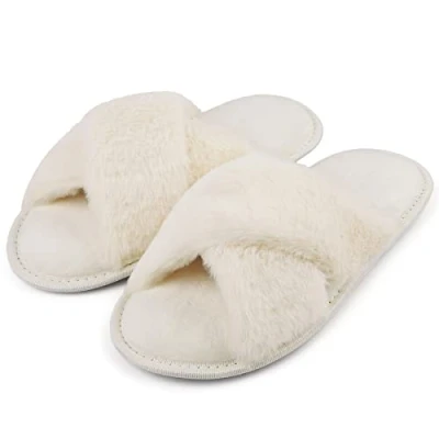 Abbildung von riemot Hausschuhe Damen Winter Plüsch Pantoffeln Memory Schaum Warme Hausschlappen Bequeme Rutschfeste Flauschige Slipper, Weiß, gr.36 37