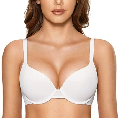 Abbildung von DOBREVA Damen Push Up Bügel BH Soft T Shirt BHS mit Licht Gepolstert Komfort Sexy Weiss 85A