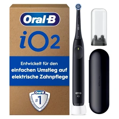 Abbildung von Oral B iO Series 2 Elektrische Zahnbürste/Electric Toothbrush, 1 Aufsteckbürste, 3 Putzmodi für Zahnpflege, Magnet Technologie, Reise Etui, Aufsteckbürsten Designed by Braun, Night Black
