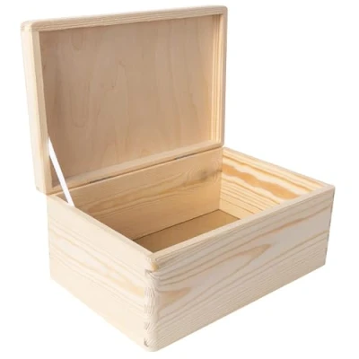 Abbildung von Creative Deco Holzkiste mit Deckel 30 x 20 14 cm (+/ 1cm) Erinnerungsbox Baby Groß Holzbox Unlackiert Kasten Silberscharniere Für Dokumente, Wertsachen, Spielzeuge, Werkzeuge ROH