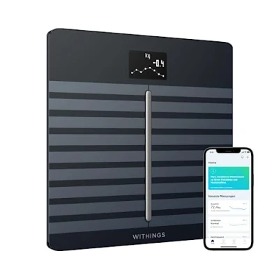 Abbildung von Withings Body Cardio WLAN Smart Waage mit Körperfettwaage, Messung von Herzfrequenz, Gefäßalter, BMI, Körperfett, Muskelmasse und Wasseranteil % Schwarz