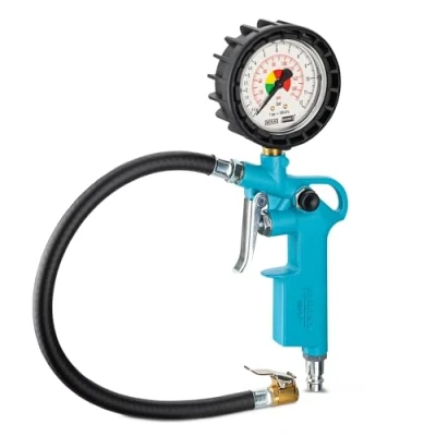 Abbildung von HAZET Reifenfüll Messgerät 9041 1 I Manometer Messbereich: 0 12 bar, Schlauchlänge: 400 mm, Durchmesser: 63 mm Reifendruck Prüfer für Auto, Motorrad, Lkw uvm.