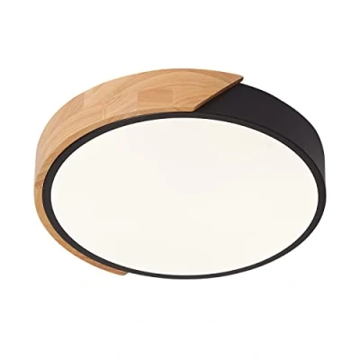 Abbildung von Schindora LED Deckenleuchte 24W Neutralweiß 4500K 1600LM, Innen Holz Runde Moderne Ø30cm für Lounge Flur Home Office Veranda