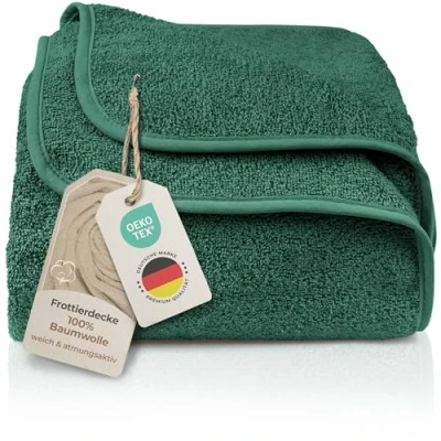 Abbildung von LAYNENBURG Premium Frottee Decke 150x200 cm 100% Baumwolle dünne &amp; leichte Sommerdecke Baumwolldecke als Sofa Bettdecke Frottierdecke kühlende (dunkelgrün)