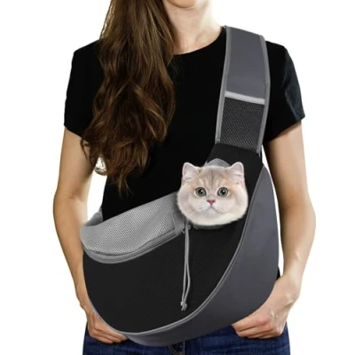Abbildung von Pawaboo Hundetragetasche, Hundetasche, Verstellbare Tragetasche Hund, Haustier Umhängetasche Transporttasche für Haustiere, Hunde Tragetaschen Tragetücher Outdoor Reisen S, Dunkelgrau + Schwarz