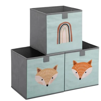 Abbildung von Navaris Kinder Aufbewahrungsbox 3er Set Regal Aufbewahrung 28 x cm Spielzeugkiste 3x Spielzeug Box faltbar für Kinderzimmer Tier Motiv Kisten mit Griff Toy