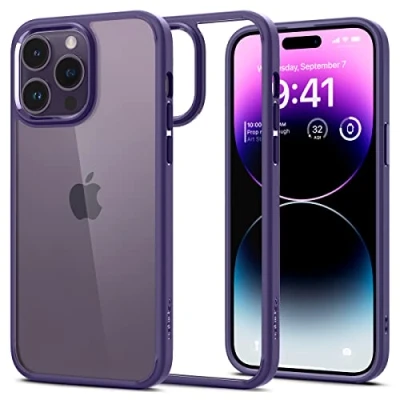 Abbildung von Spigen für iPhone 14 Pro Ultra Hybrid Hülle [Anti Yellowing] Case Handyhülle Schutzhülle Cover Transparent Durchsichtig Dünn Slim Deep Purple