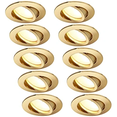 Abbildung von HCFEI LED Einbaustrahler dimmbar matt gold Rund Schwenkbar 5W flach 230V Einbau Spot Strahler Einbauspot 68mm Bohrloch, 120Abstrahlwinkel, Warmweiß 3000K (10er Pack)