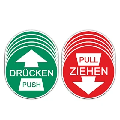 Abbildung von 5x Drücken Ziehen Aufkleber Ø 7cm Sticker Hinweiszeichen Gebotszeichen Schild mit UV Schutz für Außenbereich Innenbereich von STROBO