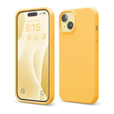 Abbildung von elago Flüssig Silikon Case Kompatibel mit iPhone 15 Hülle, Premium Handyhülle, Ganzkörper Schutzhülle [4 Lagige Stoßfeste Struktur], Kratzfestes Weiches Mikrofaserfutter (Sonnenschein)