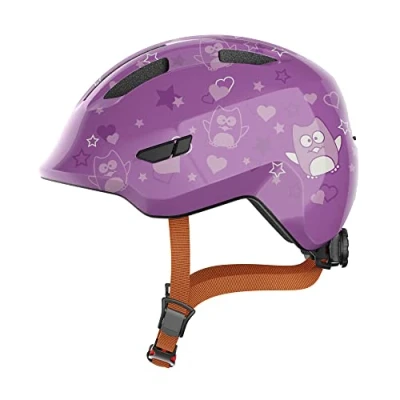 Abbildung von ABUS Kinderhelm Smiley 3.0 Fahrradhelm mit tiefer Passform, kindergerechten Designs &amp; Platz für einen Zopf Mädchen und Jungs Violett Eulen Muster, Größe M