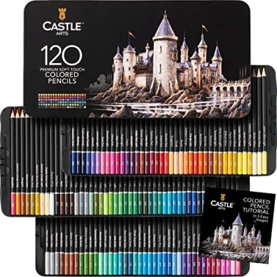 Abbildung von Castle Art Supplies 120 Buntstifte Set Hochwertige Farbminen mit weichem Kern für Profi , erfahrene und Farbkünstler Geschützt sortiert in einer Präsentationsbox aus Blech